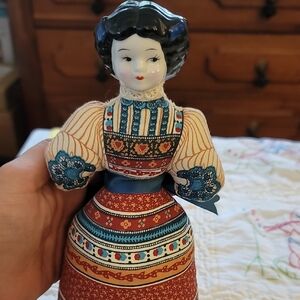 Vintage Avon Ceramic Figurine with Red and Blue Attire